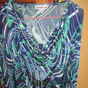 Women's Long Sleeve Drop Neckline Multicolored XL Top/Blouse